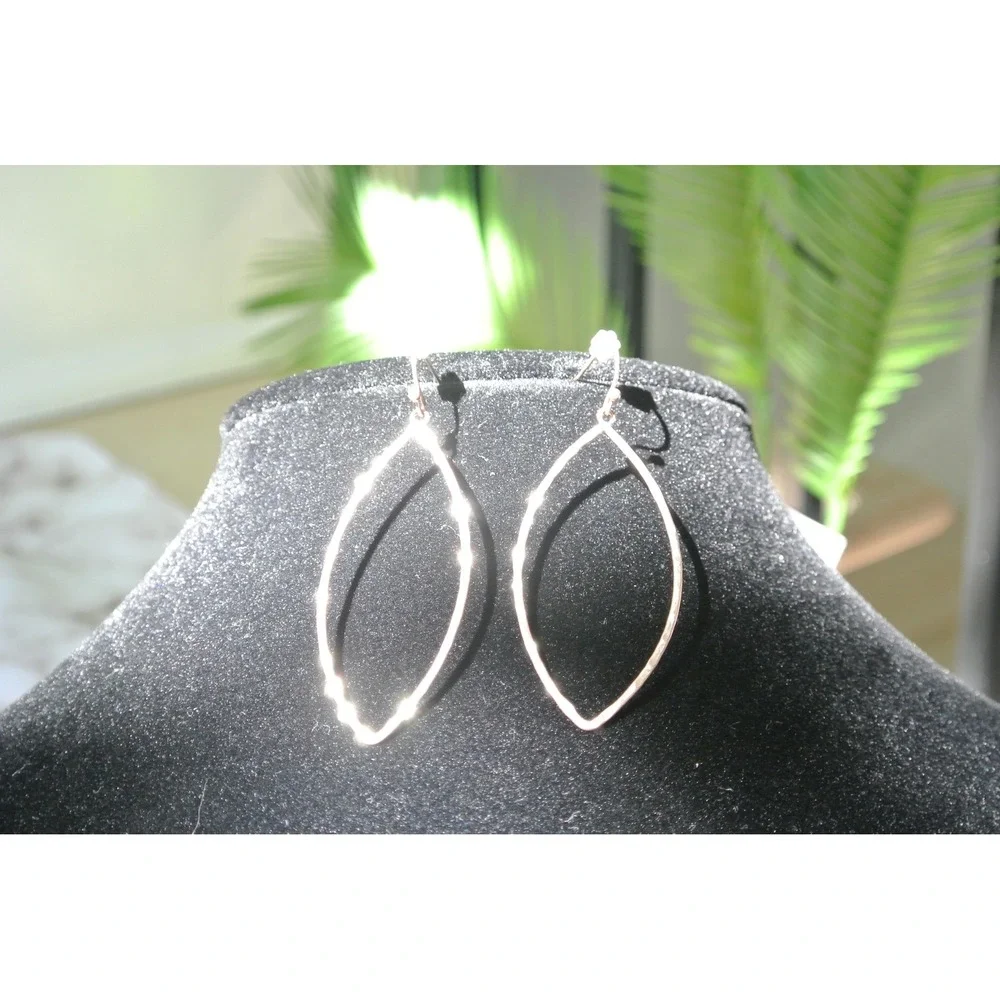 StitchFix Hammered Gold Tone Marquise Leaf Open Drop Earrings OS